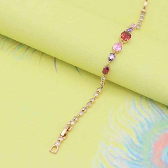 "Colorful Gemstone Rose Gold Bracelet with Sparkle Chain, XPBL0812 - Picture 3 of 12